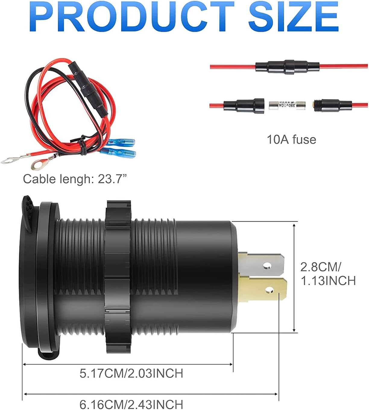 Dual PD USB-C Car USB Port Socket with Power Switch Fast Charge Black for Car Boat RV Marine ATV image number 2