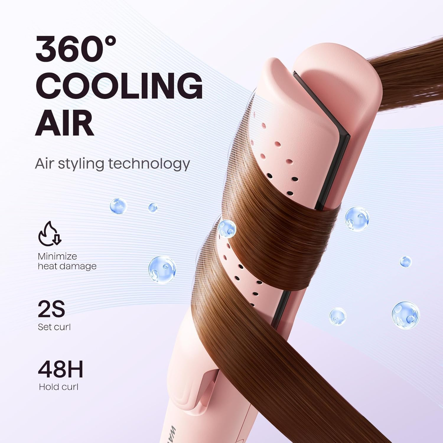 Wavytalk Airflow Styler Curling Iron, Cool Curl, 360&deg; Cool Air Lock in Style for Lasting Curls, Reduces Damage, 2 in 1Hair Straightener and Curler, 1.25 Inch, Anti-Scald for Short Long Hair, Pink image number 4
