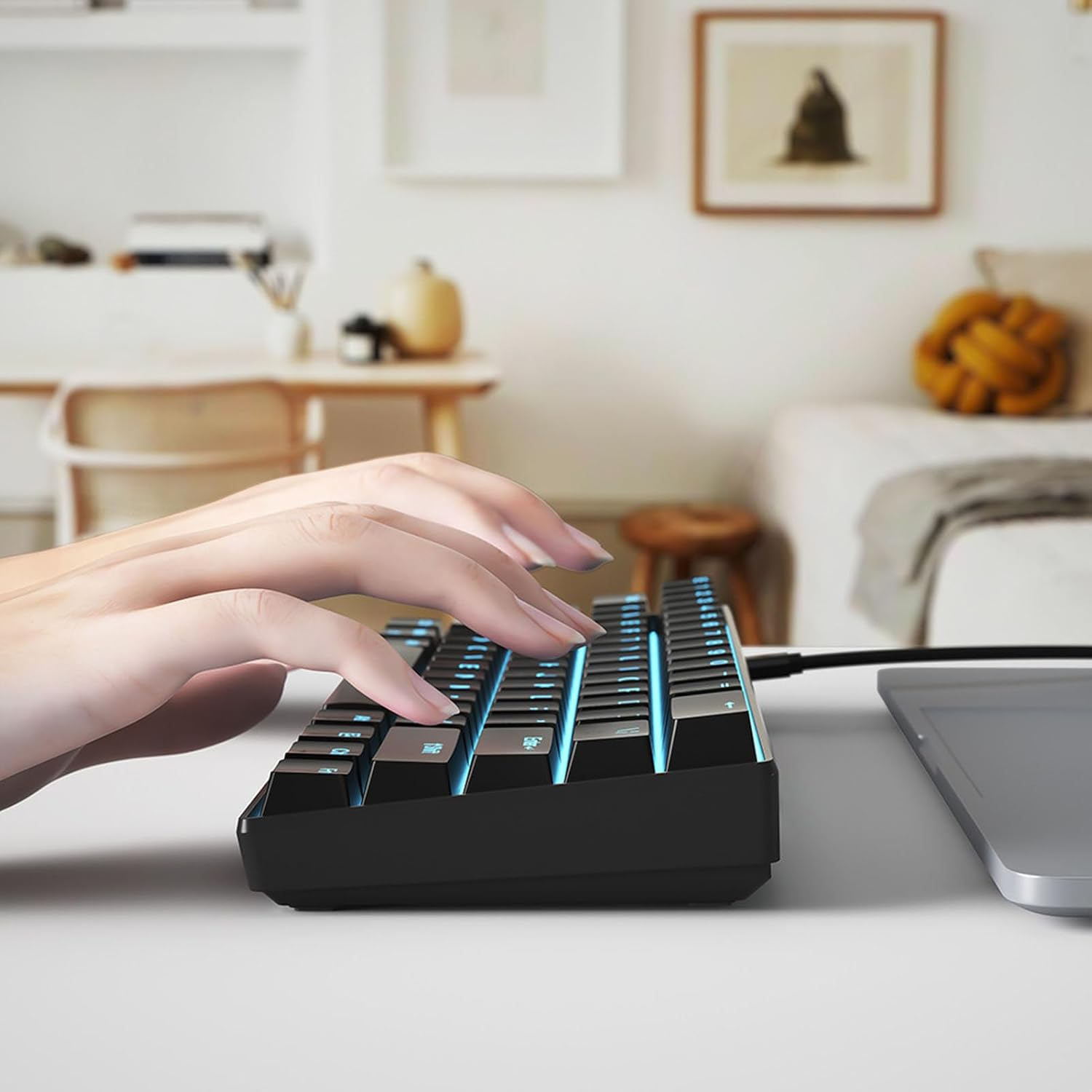 Mechanical Keyboard, 60% Mechanical Gaming Keyboard with LED Backlit, 61 Keys Compact Mini Wired Keyboard, Mechanical Shaft Switches, for Windows PC Laptop Gamer (Black Blue - Black Blue Switch image number 4