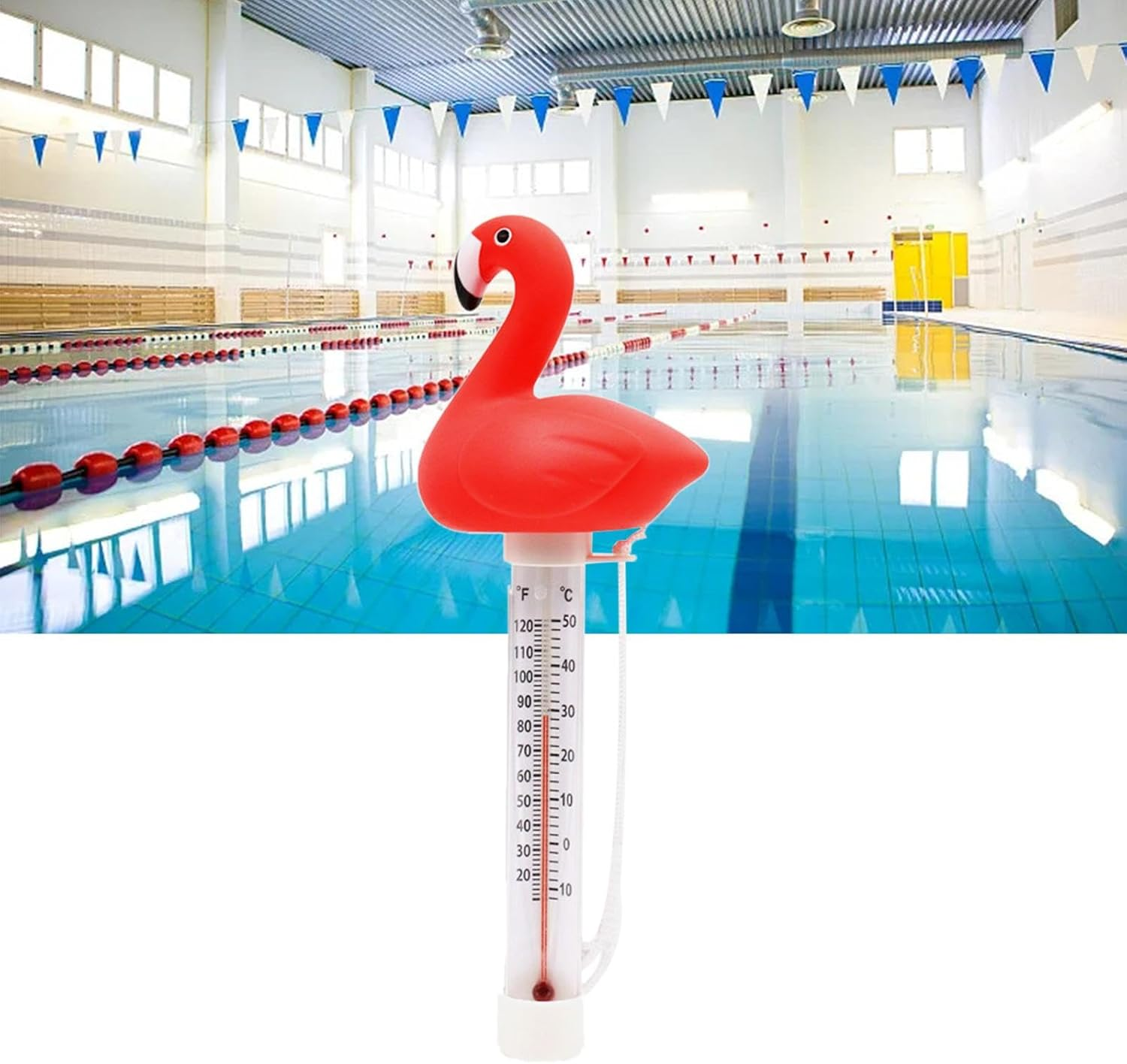 Fenteer Floating Pool Thermometer,Flamingo Gauge Easy to Read SPA Water Thermometer with String for Shower, Fishing Pond, Ice Bath image number 4