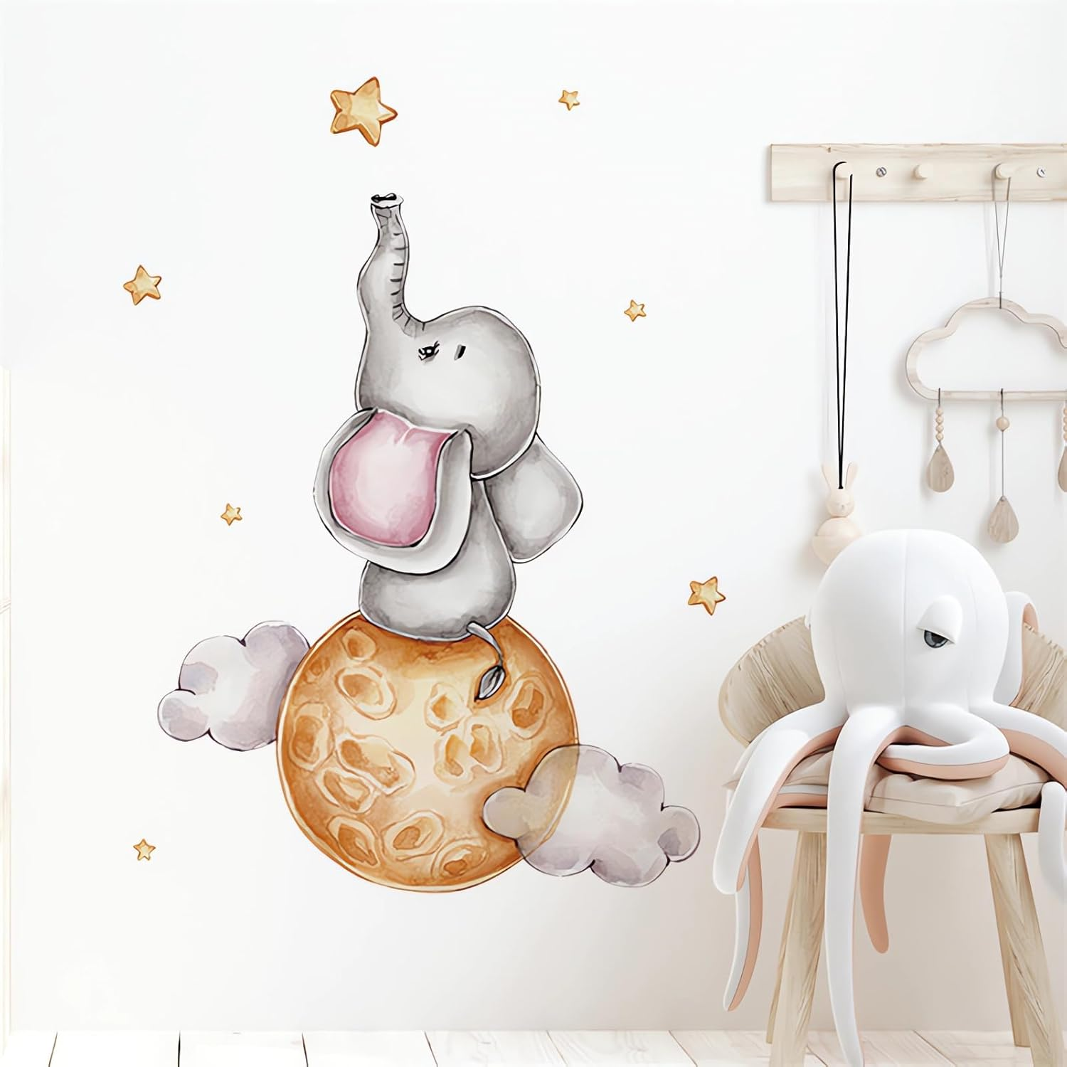 Watercolor Elephant Wall Stickers, Sacinora Jungle Animal Wall Decals Removable Vinyl Peel and Stick for Nursery Living Room Bedroom Children'S Room Sofa TV Background Art Decorations