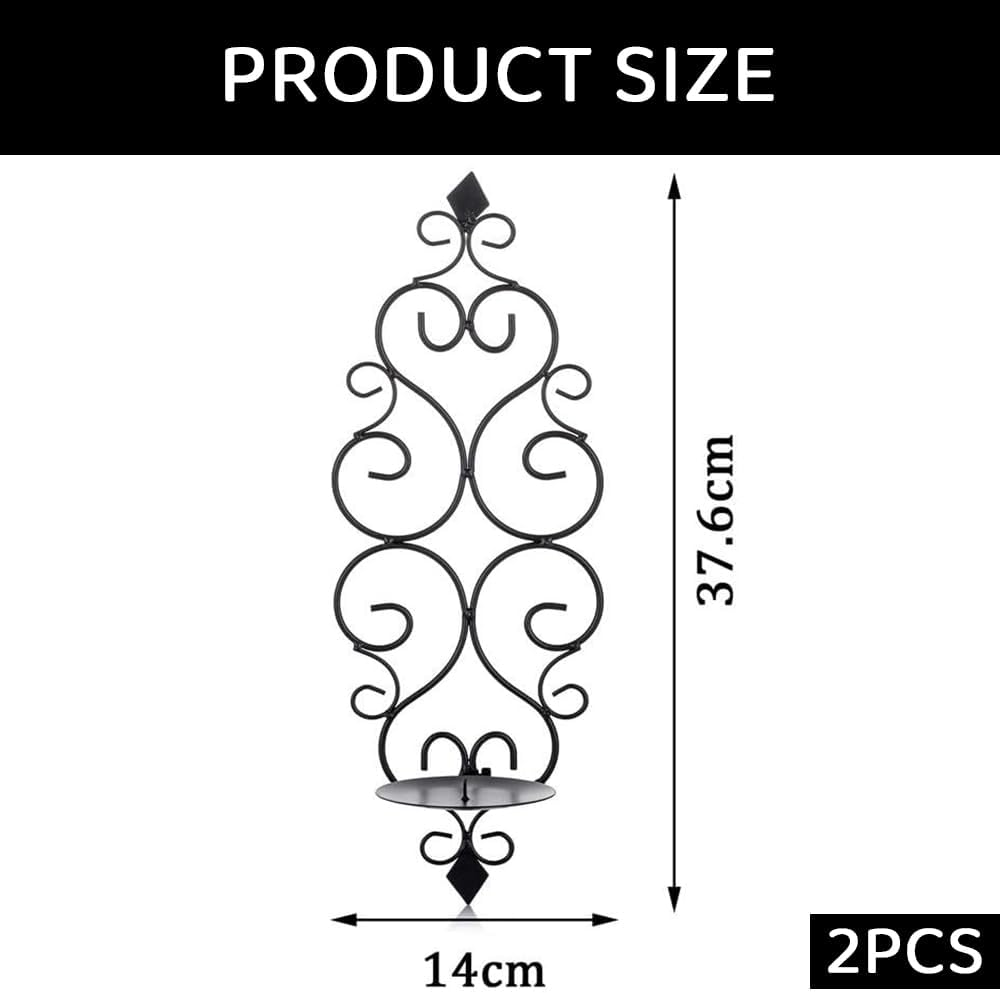 Wall Mounted Candle Sconces Set of 2 &ndash; Black Iron Wall Mounted Candle Holders for Tealight or Pillar Candles, Decorative Sconce for Living Room, Bedroom, Dining Room, Fireplace image number 5