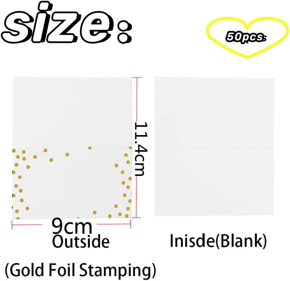 Jindizi Wedding Place Cards, 50 PCS Table Place Cards, Small Tent Cards, Blank Wedding Name Place Cards with Gold Dot Border for Party, Banquet, Reserved Seating image number 5