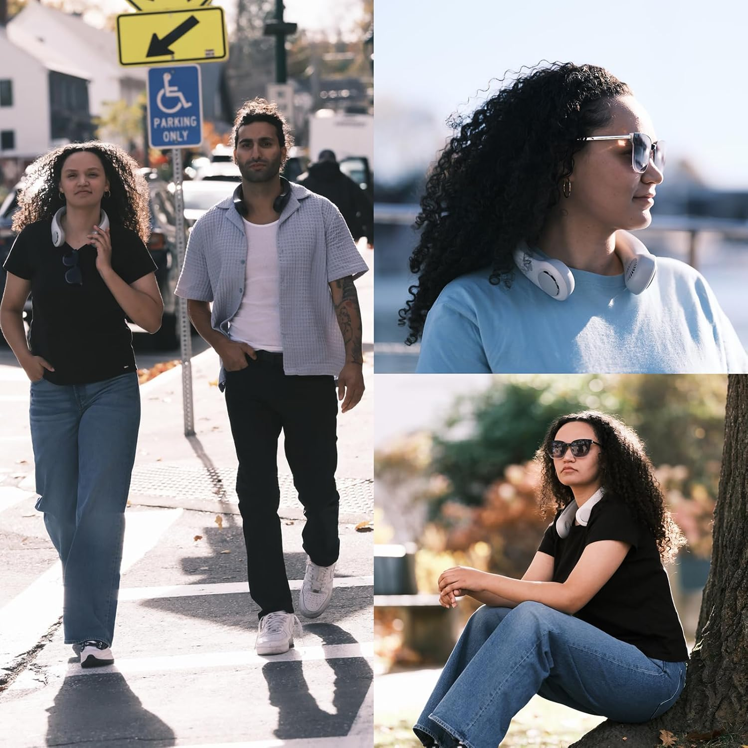 JISULIFE Portable Neck Fan Upgraded, Neckbrace Personal Hands Free, 5 Speed Gears Adjustment, 5000 Mah Wearable Bladeless Quiet Rechargeable for Outdoor Indoor, Gifts for Women Men- Black - Sunny Blue image number 7