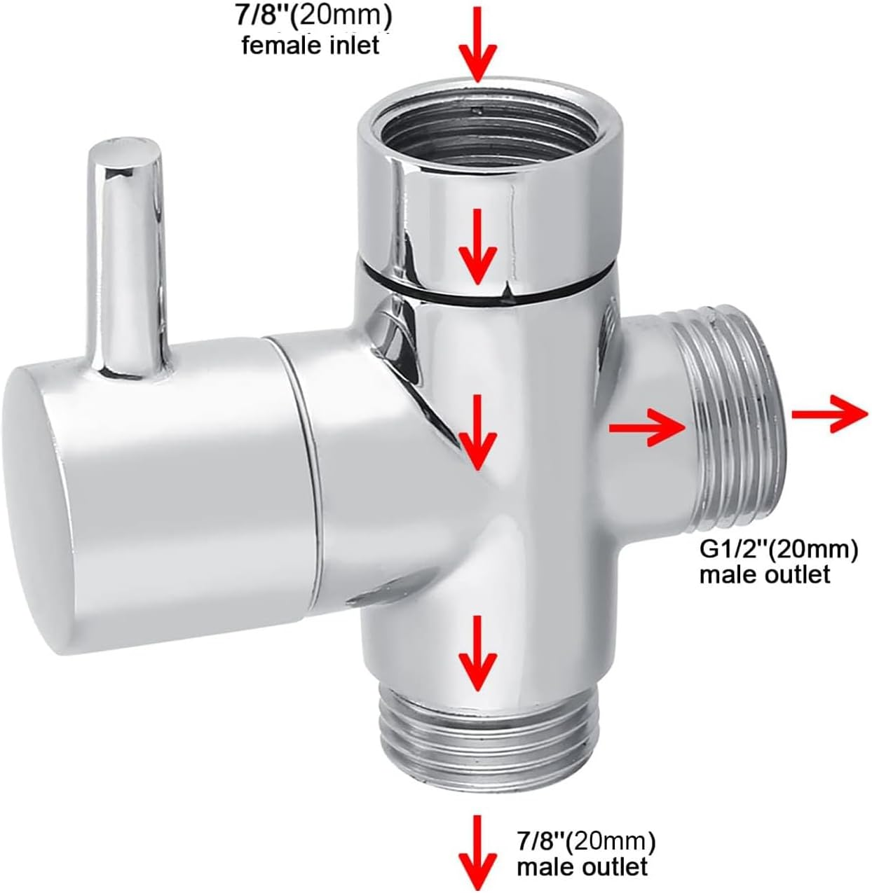 LYSAIMG Metal T-Adapter with Shut-Off T Valve,T Shape Valve for Shower Splitter Diverter,3-Way Connector,For Handheld Toilet Bidet Spray Bathroom image number 3