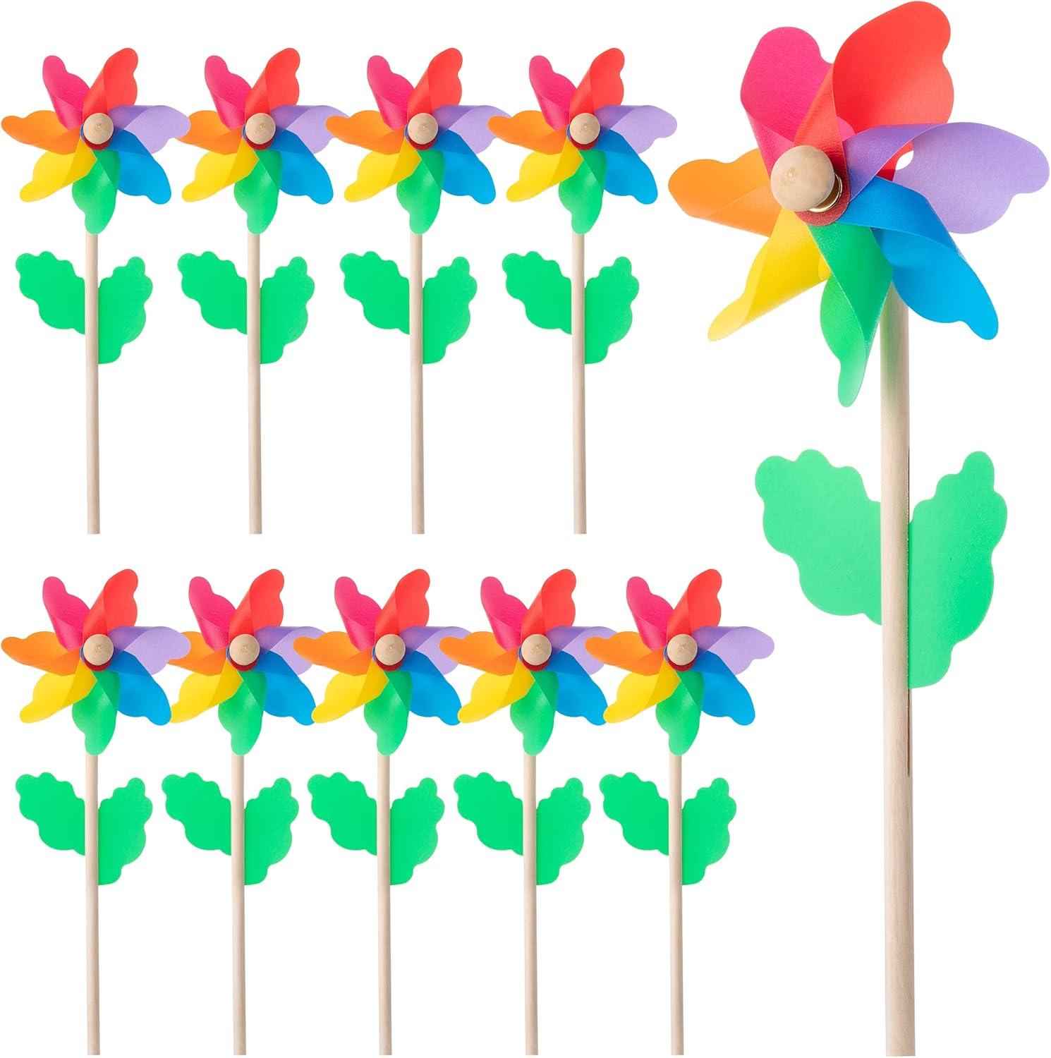 Mr. Pen- Rainbow Flower Pinwheels, 10 Pack, Pinwheels for Yard and Garden, Pinwheels for Kids, Wind Pinwheel, Flower Wind Spinners, Garden Pinwheels Spinners, Yard Pinwheels, Rainbow Party Favors image number 4