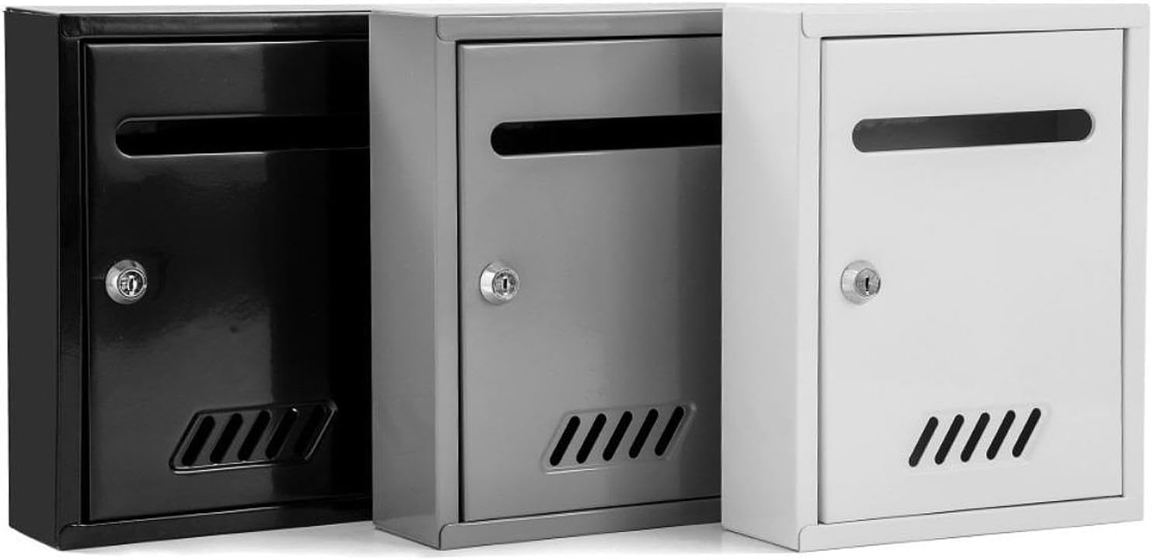 Kuntesetty Wall Mounted Lockable Mailbox Windproof Metal Security Mailbox for Front Door Outdoor Home Decor, Gray - Grey image number 2