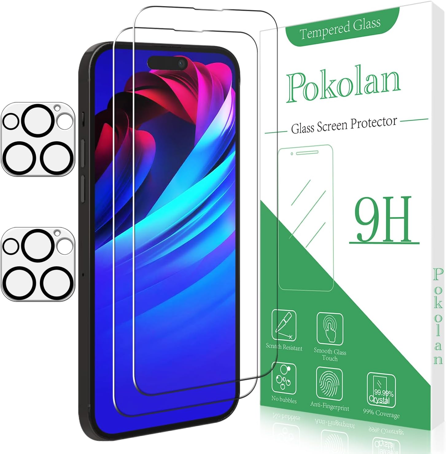 Pokolan 2+2 Pack Screen Protector for Iphone 14 Tempered Glass, with Camera Lens Protector, 9H Hardness, No Bubbles, Anti-Scratch, Ultra Resistant image number 2