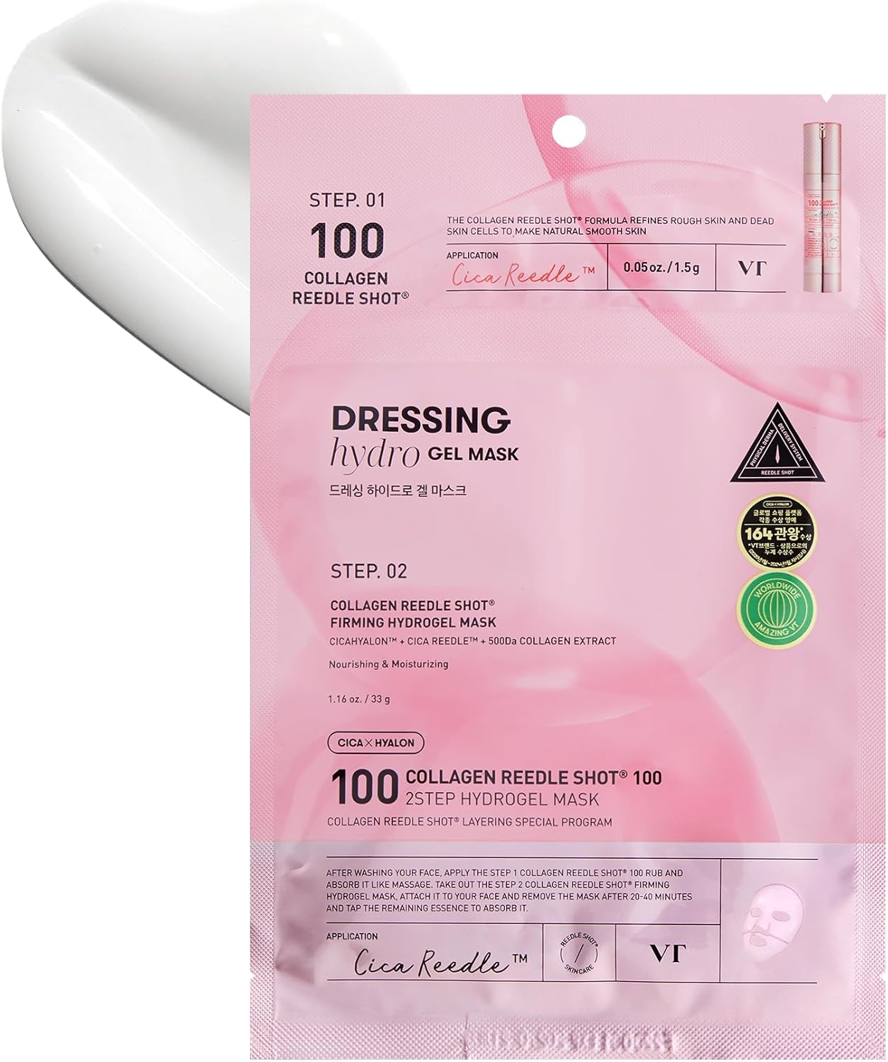 VT COSMETICS Hydrop Reedle Shot 100Hl 2-Step Hydrogel Mask, Intensive Hydrating, Exosome Hyaluronic Acid Face Mask, Dewy & Glass Skin, Overnight Melting Mask, Korean Facial Mask, 34.5G