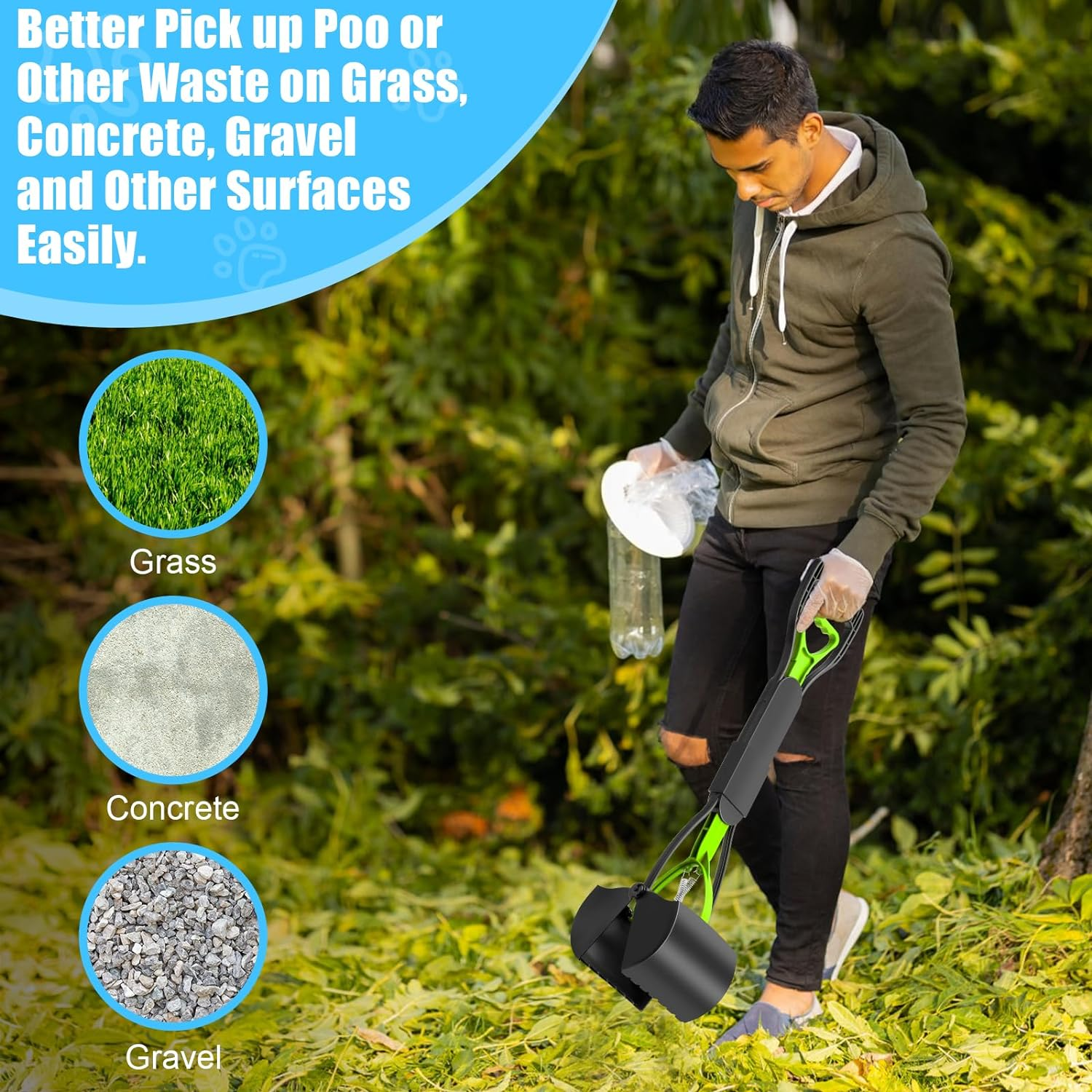 O2Frepak 60Cm Pet Pooper Scooper for Dogs and Cats with Long Handle High Strength Material and Durable Spring for Easy Grass and Gravel Pick up (Green)