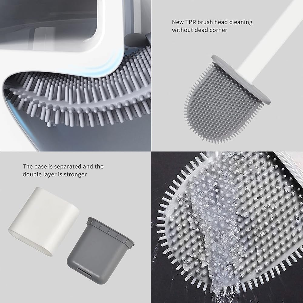 2 Pcs Toilet Brush and Holder Set,Wall Mounted and Standing,With TPR Bristles for Bathroom Cleaning image number 2