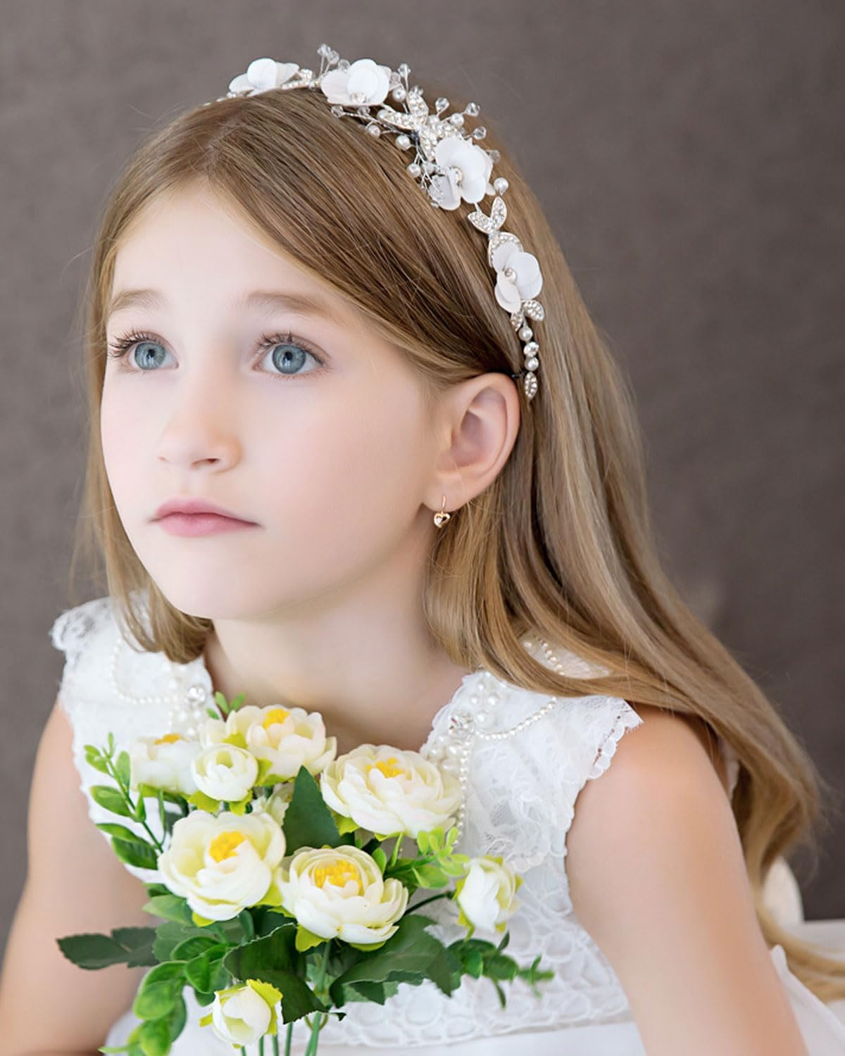 BPTRKOM 1 X Princess Flower Headpiece Pearl Hair Dress Crystal Bridal Wedding Hair Accessories Flower Bride Hair Accessories for Girls Flower Girl (White) image number 5