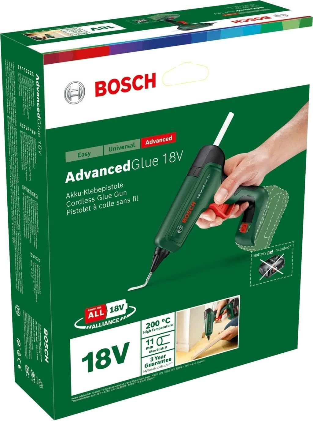 Bosch Advancedglue Cordless Glue Gun 18 V (Without Battery, 18 Volt System, 4 X Glue Sticks, Heating in 90 Seconds, Dual Temp Mode 130 &deg;C - 200 &deg;C, for DIY, Repair and More, in Box) image number 2