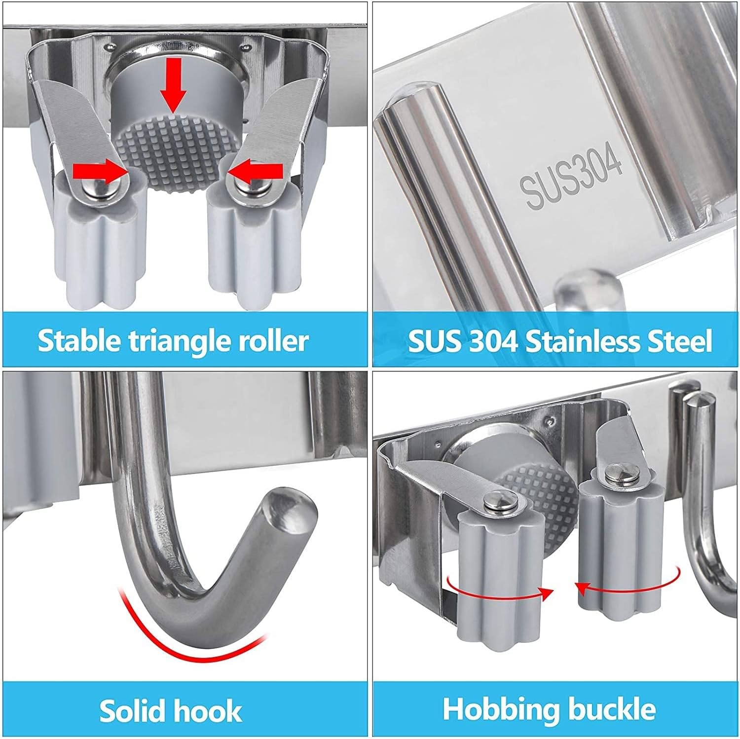 Mop Storage,Broom Storages,5 Racks 4 Hooks,Broom Hanger,Mop and Broom Holder/Mops Organizer/Broom Hook,Broom Holders Wall Mount,For Home,Kitchen,Garden,Garage,Laundry Room Organization and Storage image number 3