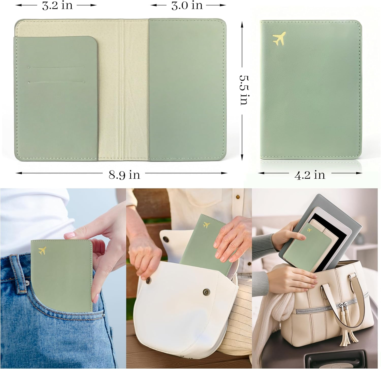 Totravelgear Passport Holder for Travel Essentials,Rfid Blocking Passport Cover Case for Travel Accessories,Travel Wallet for Women Men, Sage Green - Army Green image number 3