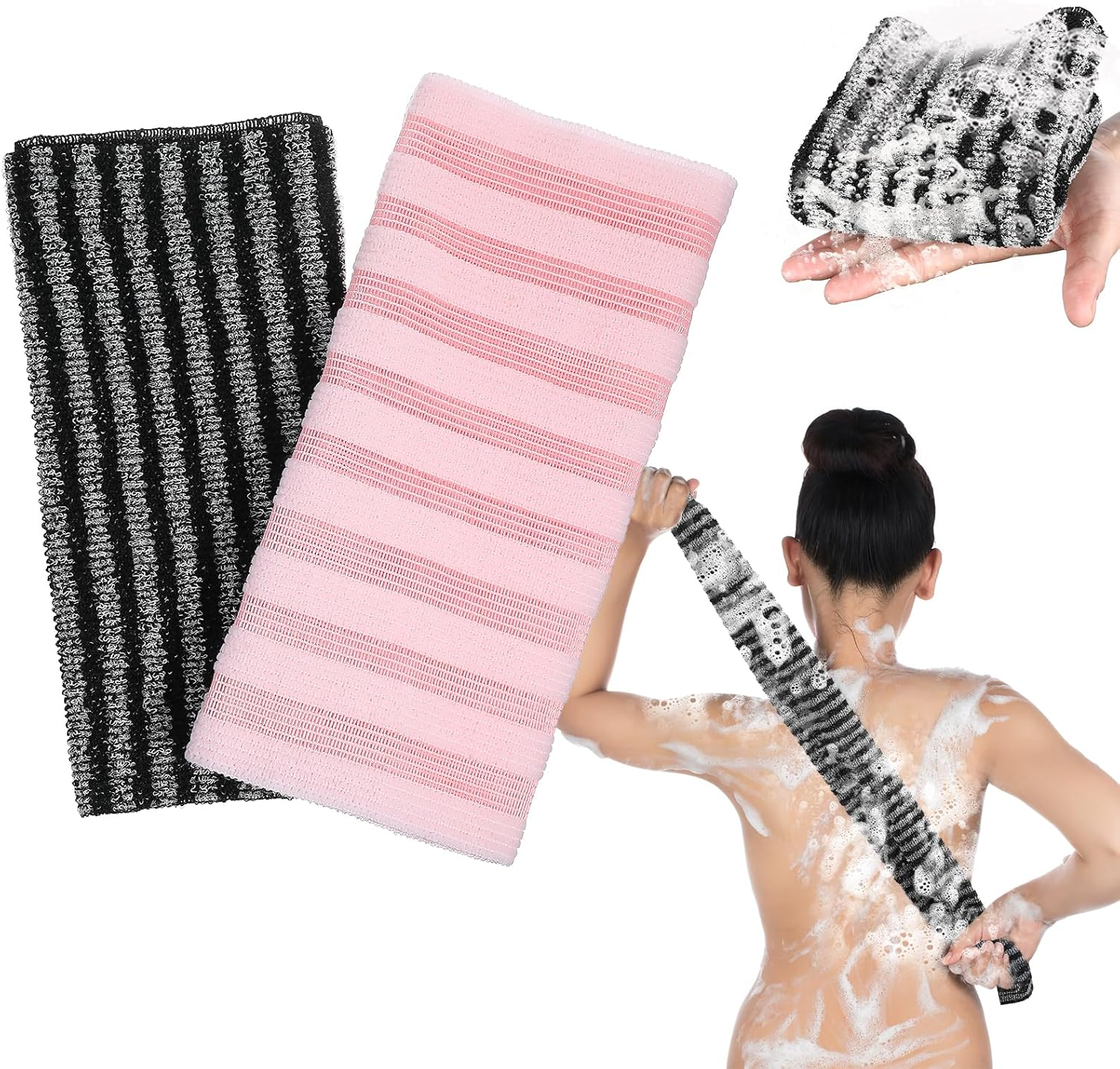 KFHENSOMR Exfoliating Washcloth Towel, 2Pcs Washcloths for Showering Body and Back, Soft Rough Exfoliating Back Scrubber, Body Exfoliator Loofah Sponge for Men Women image number 5