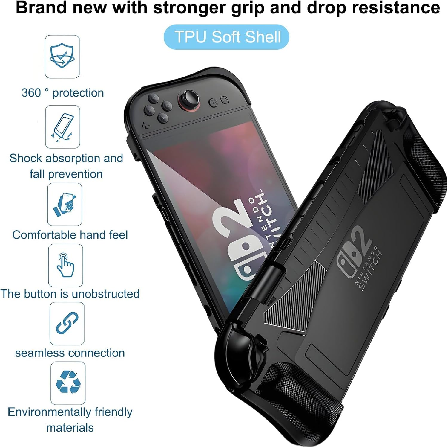 Crspexil Dockable Case for Nintendo Switch 2 - TPU Grip Protective Cover for Switch New Gen 2025 Console & Joy-Con Controller Accessories,Anti Fall TPU Protective Cover Accessories(Black) - White image number 6