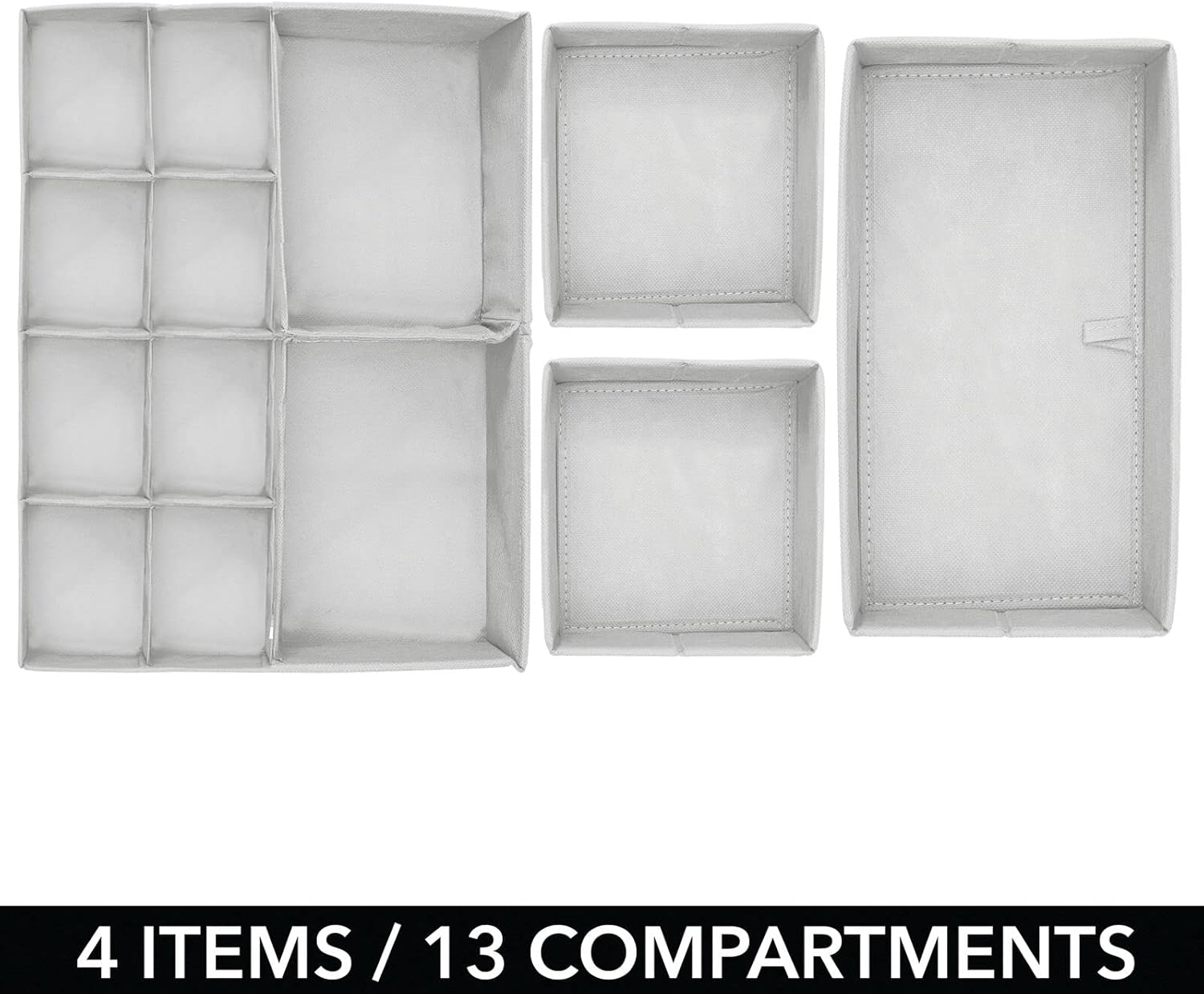 Mdesign Fabric Drawer Organizer Bins, Kids/Baby Nursery Dresser, Closet, Shelf, Playroom Organization, Hold Clothes, Toys, Diapers, Bibs, Blankets, Set of 4, 2 Pack, Gray/White Polka Dot image number 2