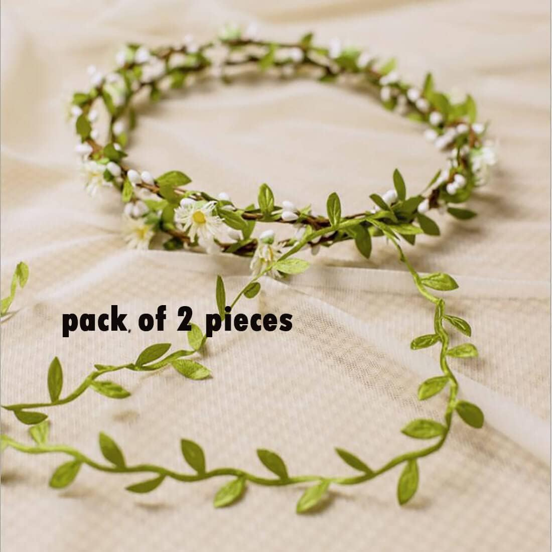 Uongeod Flower Crown (2 Packs) Boho Flower Wreath Artificial Floral Crown Bridal Headpiece Greenery for Wedding Ceremony Party Festival image number 2