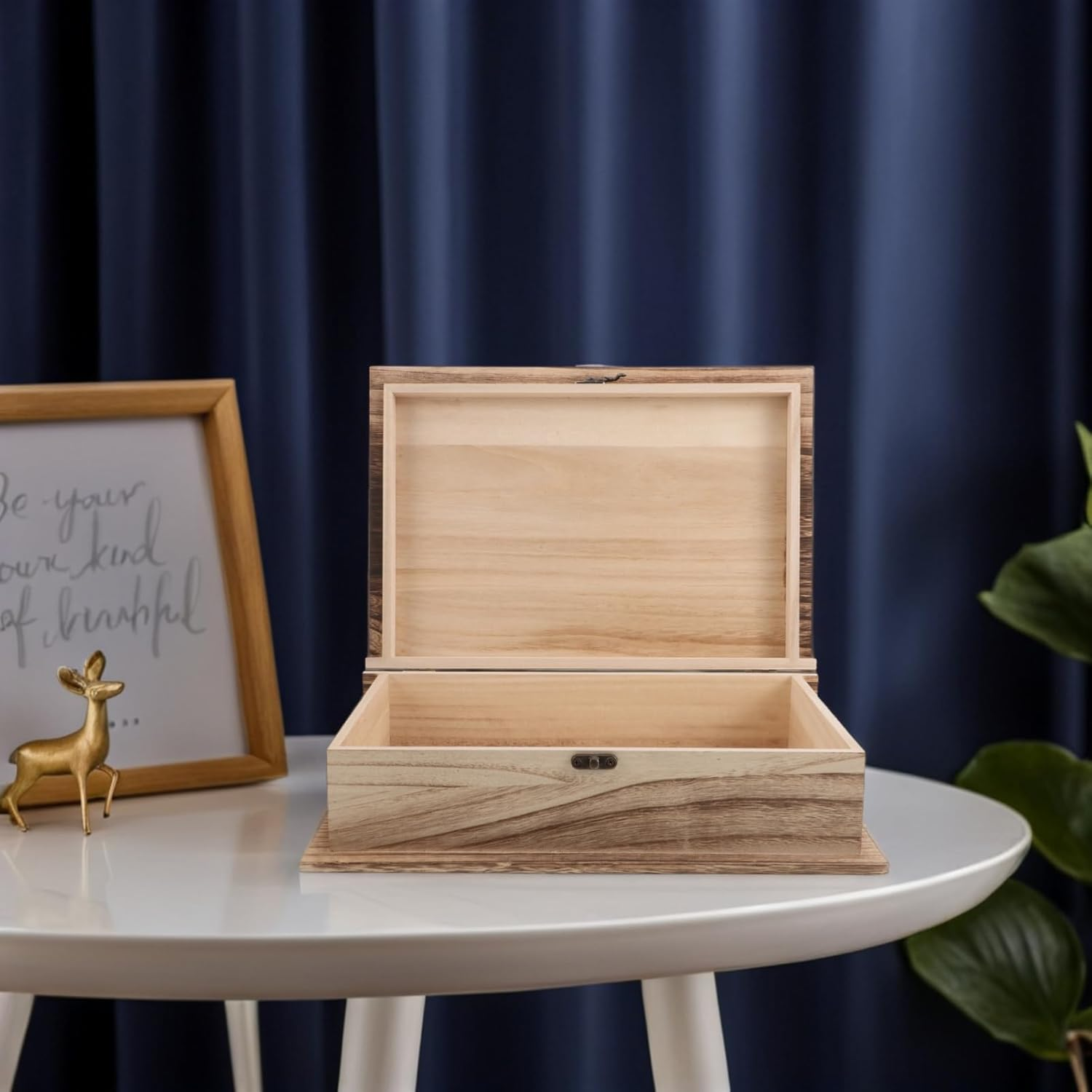 Wooden Hinged Lid Storage Box Large Rustic Rectangular Prayer Keepsake Case Clasp Lock for Home Office Memorial Organization image number 1