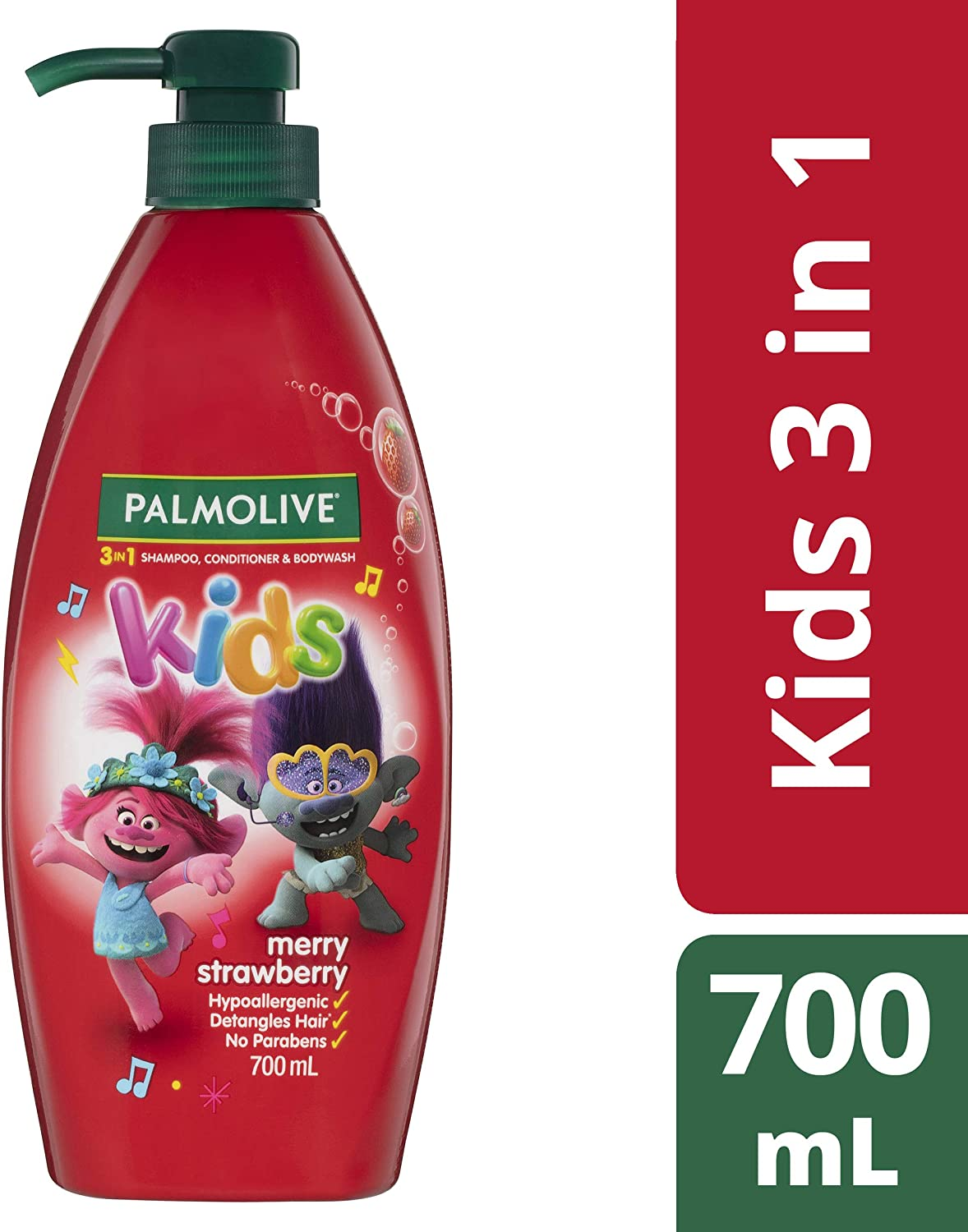 Palmolive Kids 3 in 1 Hair Shampoo, Conditioner and Body Wash 700Ml, Trolls Merry Strawberry, Hypoallergenic, Detangles Hair, No Parabens image number 3