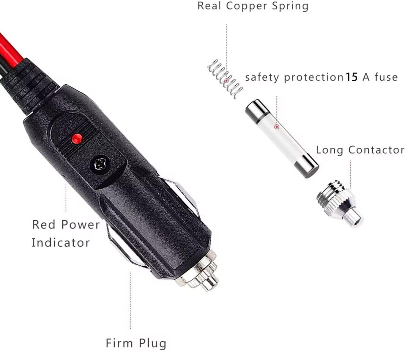 XT60 to Car Cigarette Lighter Plug Cigarette Lighter 12AWG XT60 Adapter Cable 12V Cigarette Lighter Plug to XT60 Quick Release Adapter Extension Charging Cable with Fuse and LED Light (3FT) image number 5