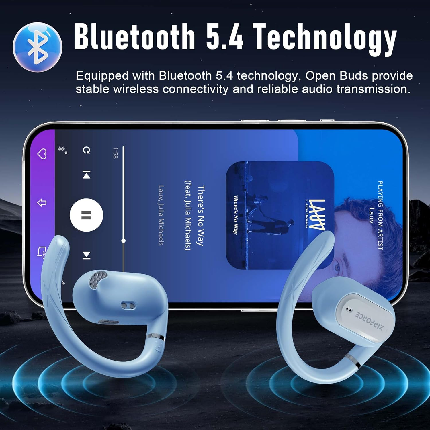 ZIPFORCE True Wireless Earbuds, Open-Ear Bluetooth 5.4 Headphones 4-Mics ENC Clear Call, Bluetooth Earbuds Touch Control 40 Playtime, IPX6 Waterproof TWS, Light-Weight Earphones - Blue image number 4