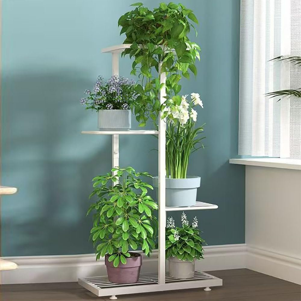 Hbluefat 4 Tier Metal Plant Stand Rack, 5 Potted Multiple Flower Pot Holder Shelf, Indoor&Outdoor Planter Display Shelves for Patio Garden, Living Room, Corner Balcony and Bedroom (White) image number 6