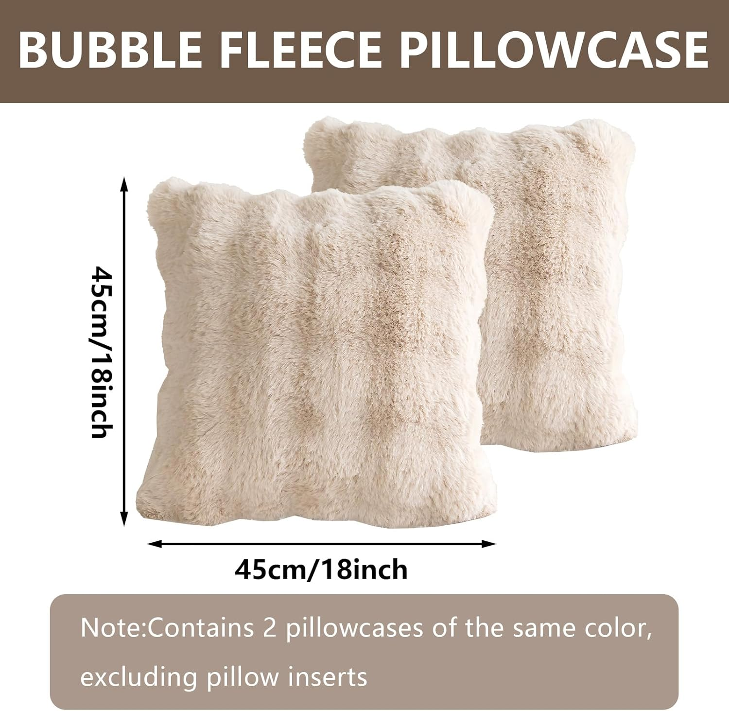 Set of 2 Decorative Throw Pillow Covers 45X45Cm, Khaki Fluffy Pillow Case Luxury Faux Fur Square Sofa Cushion Covers for Sofa Couch Living Room Bedroom House Decor image number 7