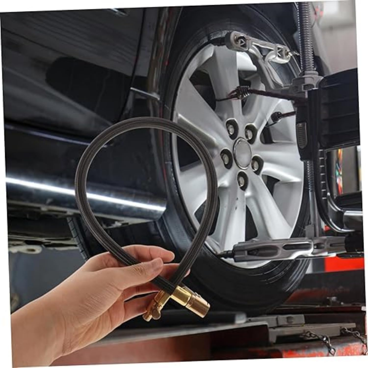 Car Air Pump Tire Inflator Air Pump Pipe Air Hose Attachments Air Pump High Pressure Hose Bicycle Pump Adapter Tire Air Tube Air Compressor Attachments for Inflatables Steel (Black) image number 4