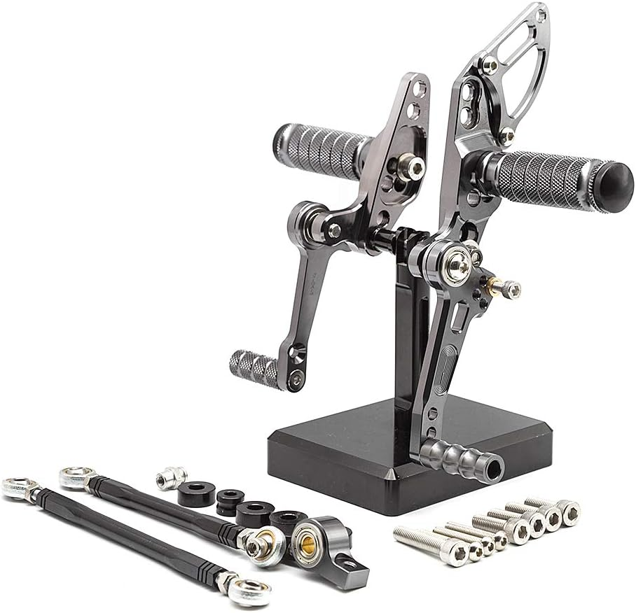 FXCNC CNC Billet Motorcycle Rearset Foot Pegs Rear Set Footrests Fully Adjustable Foot Boards Compatible with STREETFIGHTER 848 1100 Gray