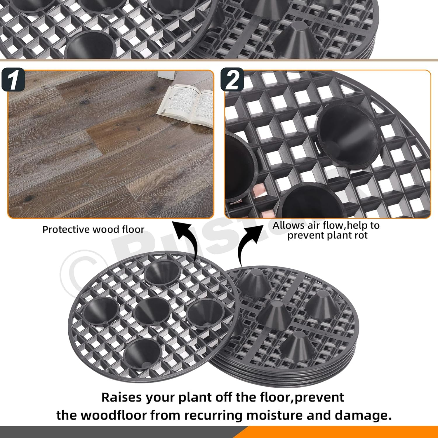 6Pcs 8 Inch Plant Level Pot Elevator Black Plastic round Planter Pots Elevator for Indoor Outdoor Garden Patios (20Cm)