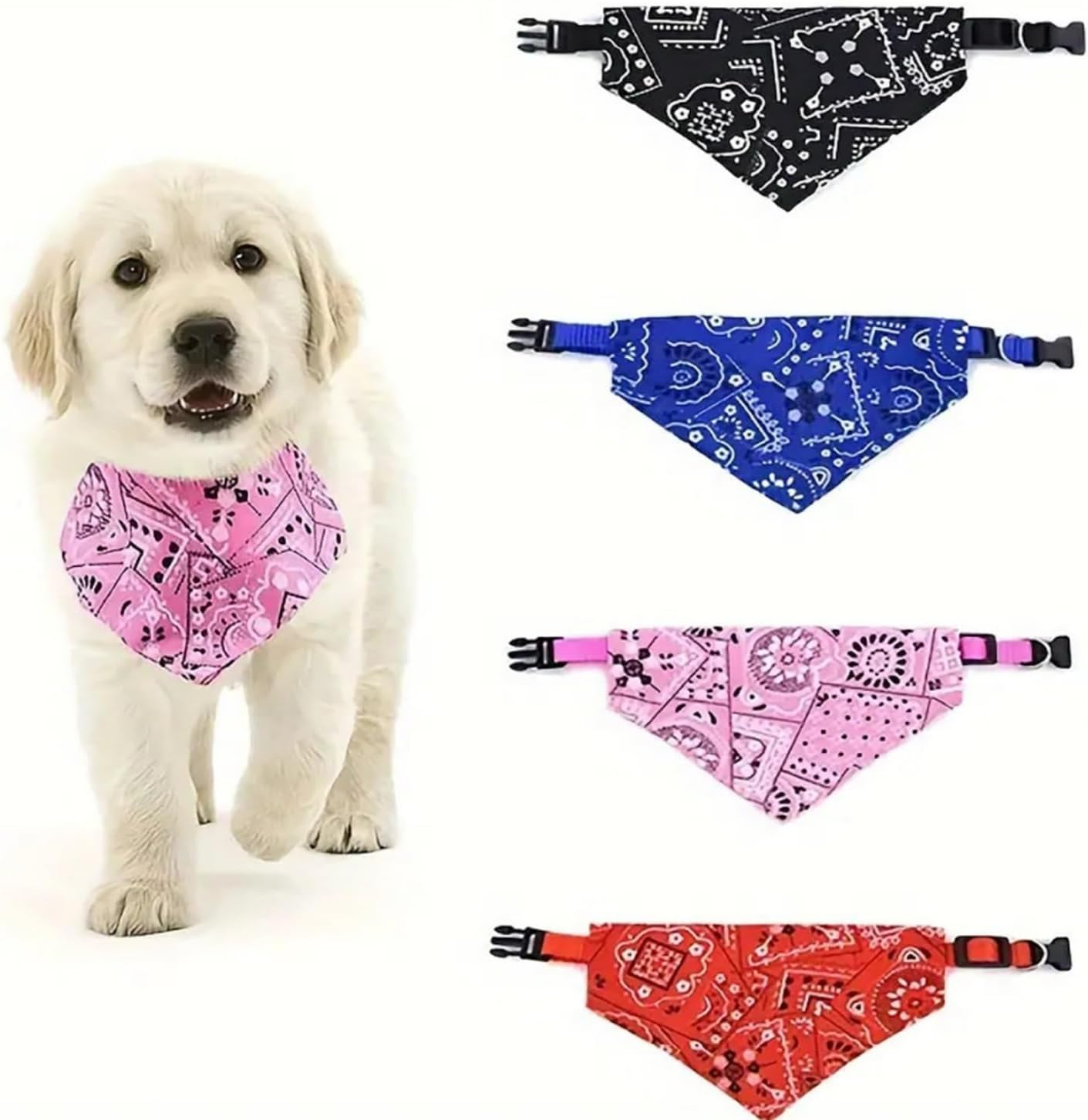 4 Packs of Adjustable Dog Bandannas,Pet Triangle Scarf Bib with Buckle,Triangle Dog Scarf Bandana with Adjustable Buckle,Dog Bandana Dog Collar With,Large Size image number 2