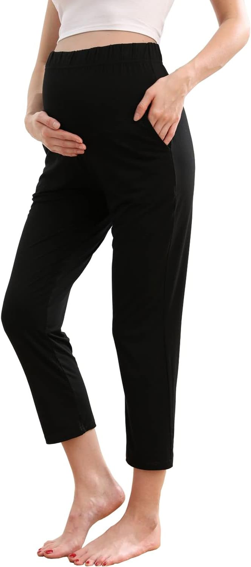 Maternity Lounge Pants Pregnancy Trousers over the Belly Stretchy Activewear, Maternity Clothes Sweatpants with Pockets