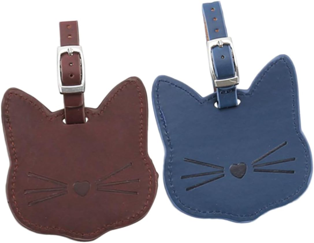 COSMEVIVI Pu Leather Luggage Tags 2Pcs Set Cat Design Pu Id Labels Travel Suitcase Bag Tags for Adults and Children School Bag Baggage Accessories Random Color image number 6