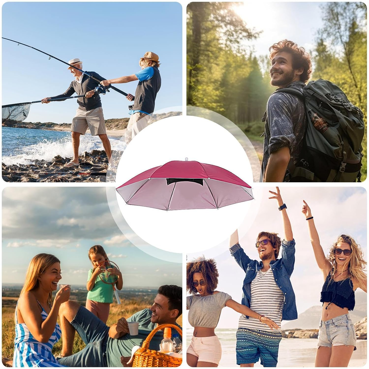 Hat Umbrella | UV Protection Umbrella Hat,Foldable Breathable Men Headgear Waterproof Outdoor Gear for Men Ladies Adults Kids Women - Colorful image number 5