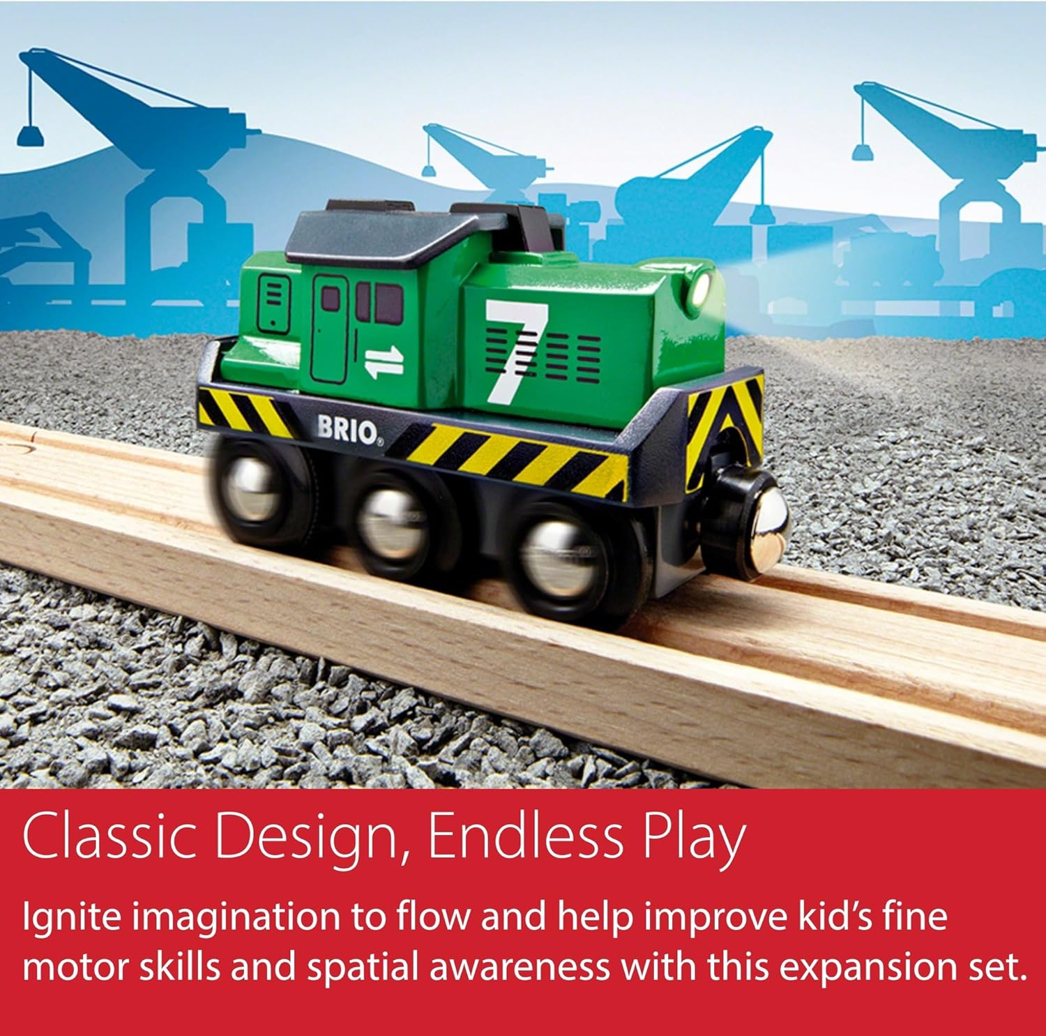 BRIO World 33214 - Freight Battery Engine &ndash; Motorized Wooden Train with Working Headlights, Compatible with BRIO Railway Sets, Fun Play for Kids Ages 3+ image number 2
