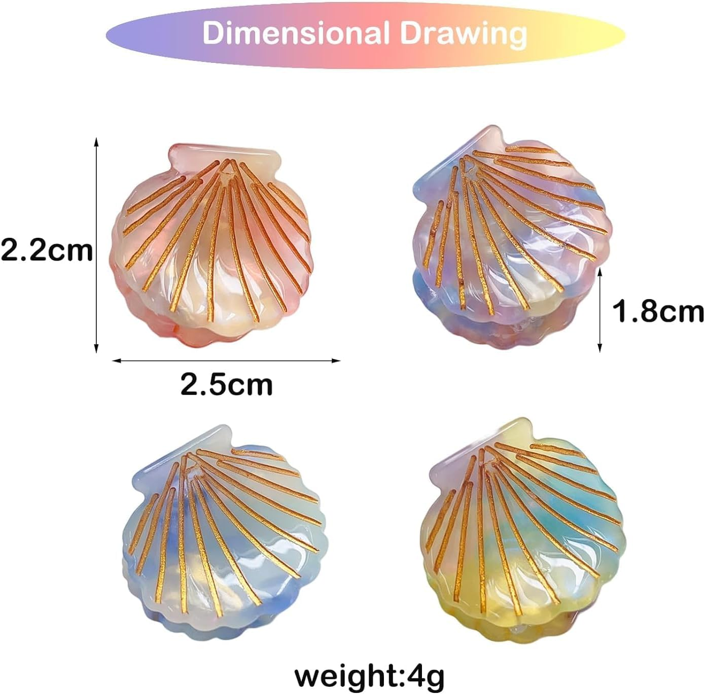 4 Pcs Non Slip Hair Claw Clips for Women & Girls, Sea Shell Hair Accessories, Strong Hold Durable Clips for Beach Vacation Party, Lightweight Mermaid Barrettes (Mixed Colors) image number 5