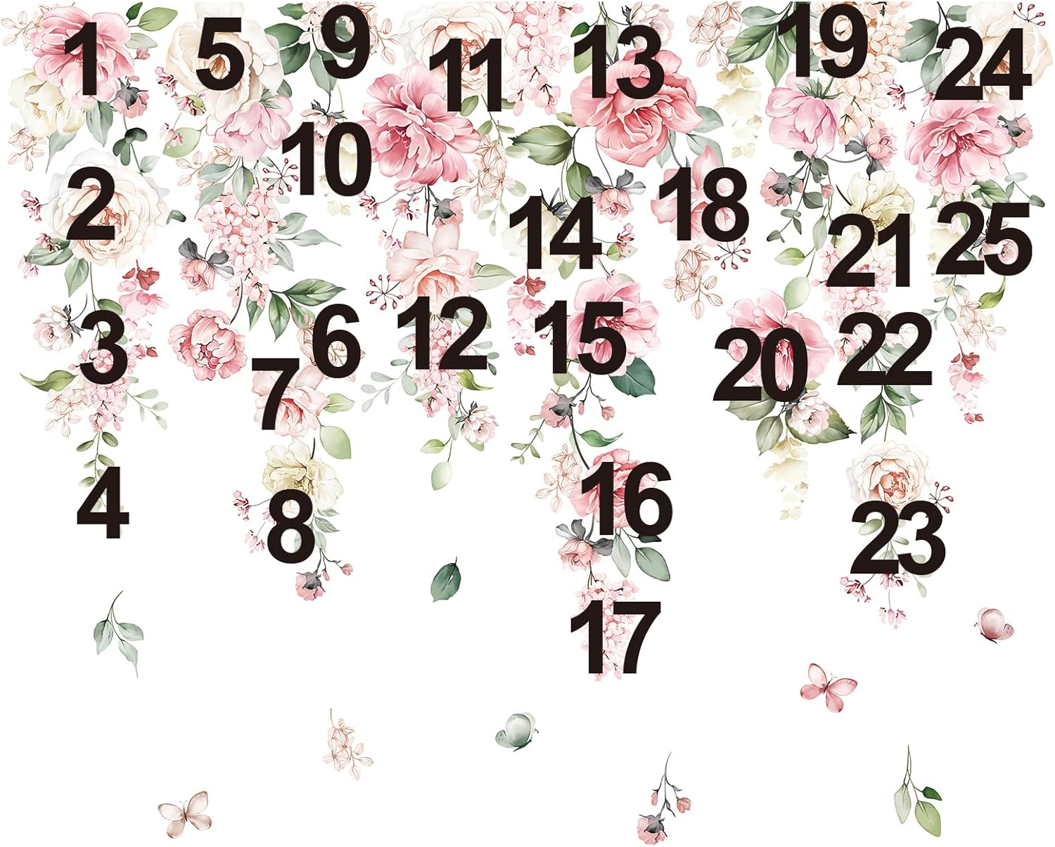 Wondever Large Pink Flowers Wall Stickers Hanging Vine Floral Leaves Peel and Stick Wall Art Decals for Baby Nursery Girls Bedroom Living Room image number 5