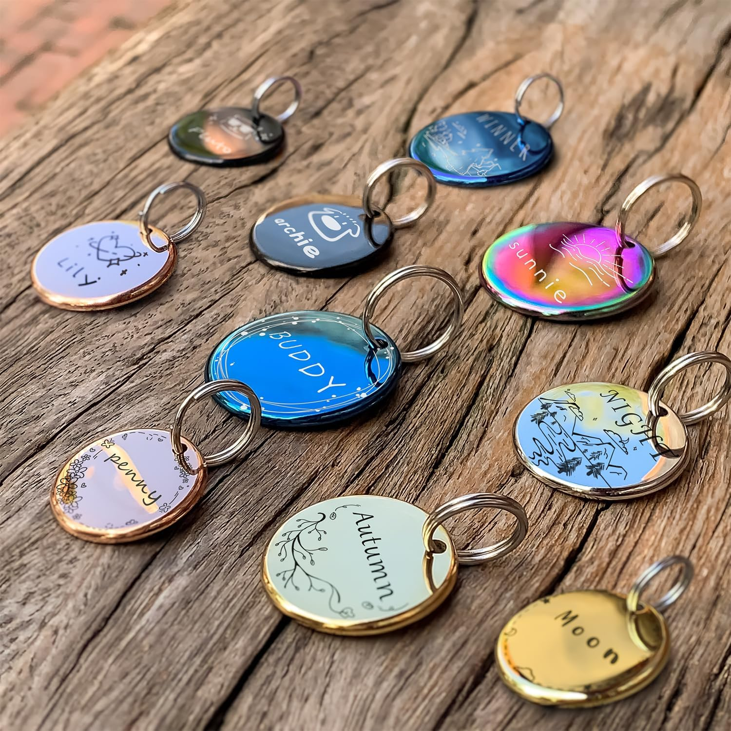 Flower Crown Pattern Art Design - Customizable Cat Dog ID Tags Suitable for Small Pets - Stainless Steel Deep Engraving Rose Gold Charm image number 4