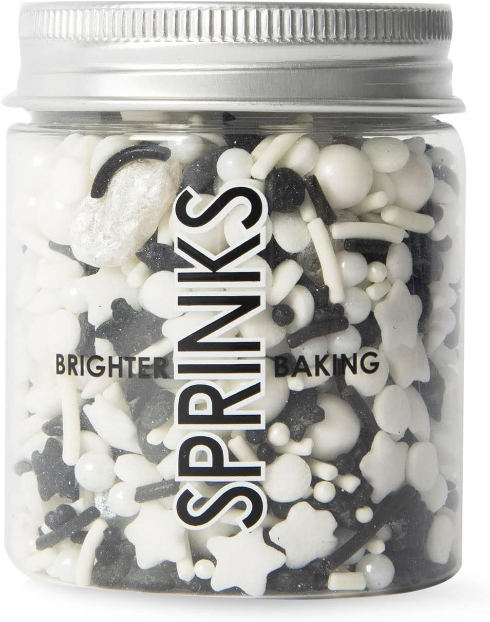 Sprinks Mono Rocks Sprinkles 65G - Black and White Sprinkles | Cake Sprinkles | Sprinkles for Cakes | Baking Sprinkles | Edible Rocks Sprinkles | Easy Access Jar | Contemporary Design | Dessert Decor