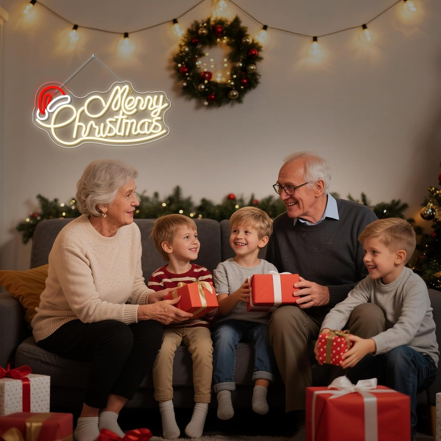 SIGNSHIP Merry Christmas Hat Neon Sign Letter Merry Christmas Hat LED Sign LED Lettering with Dimmable Switch Light Signs for Wall Decor Christmas Party Bedroom New Year Party Shop image number 2