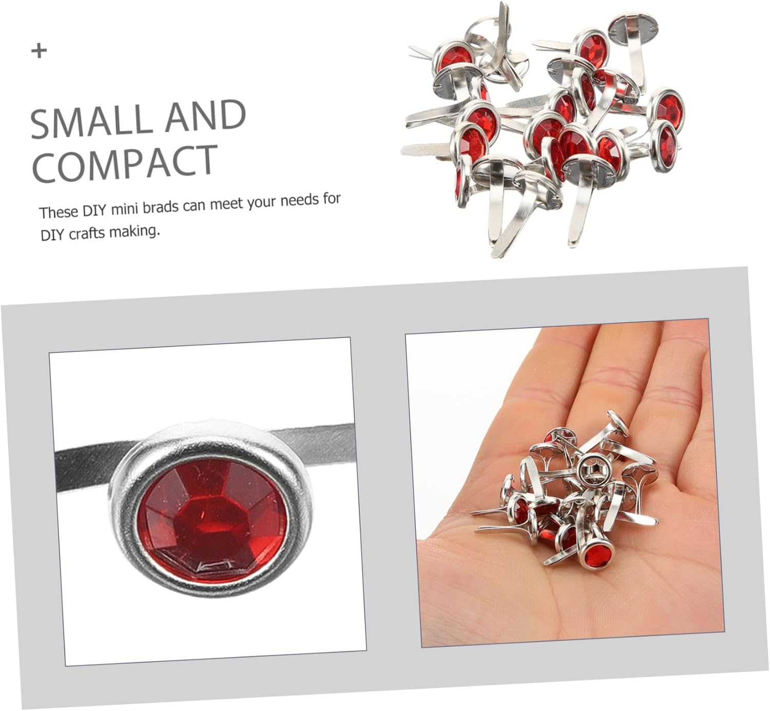 OSALADI 100Pcs Colorful round Rhinestone Brads for Boys and Girls DIY Crafts Red Metal Fasteners for Scrapbooking and Art Projects image number 2