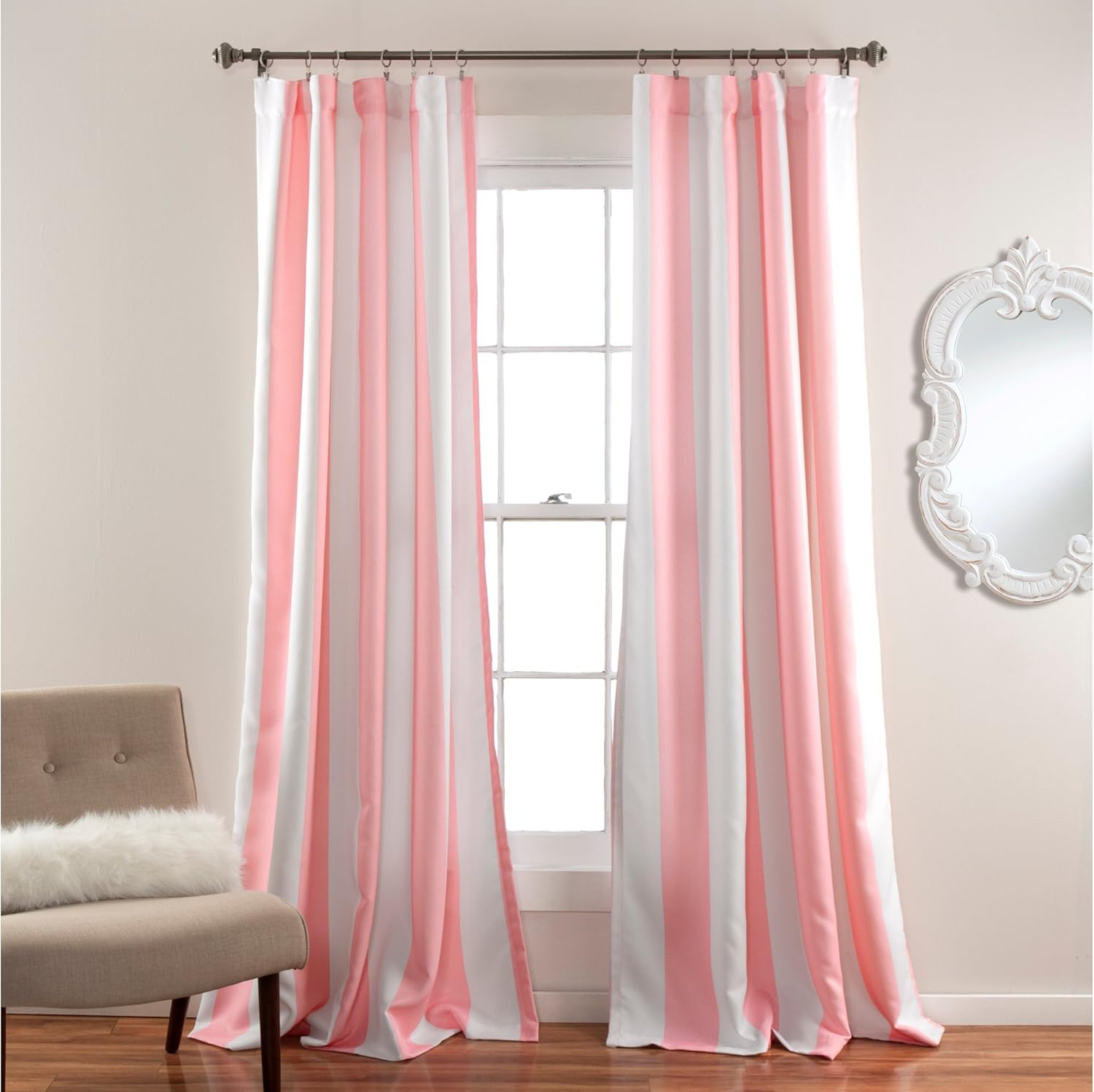 Lush Decor, Black Wilbur Stripe Light Filtering Window Curtain Panel Pair, 108" X 52", 52" W X 108" L