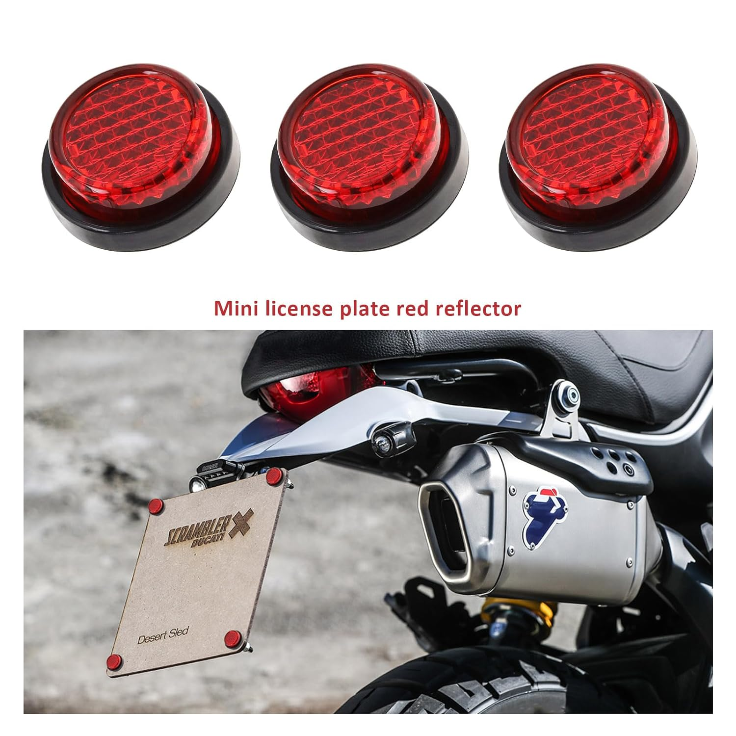 Ecsing 6PCS Red Motorcycle Mini License Plate Reflector M5 Screw Mount round Warning Reflector Tag Bolt for Motorcycle Bicycle Car Tractor Truck Boat image number 6