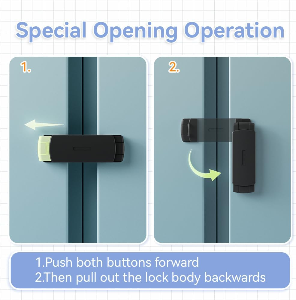 SAFELON 2 PCS Upgraded Baby Safety French Fridge Door Lock, Childproof Double Door Refrigerator Lock, Cabinet Cupboard Lock for Toddlers & Kids (Black) - Black image number 2