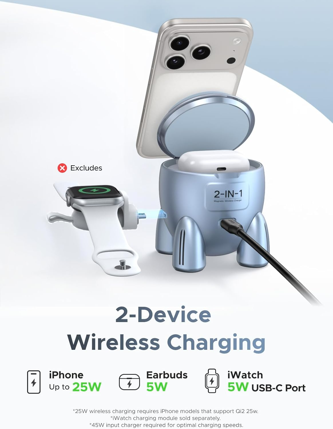 UGREEN Uno 25W Wireless Charger Qi2 Certified, 2-In-1 for Magsafe Charger（Rocket-Shaped） Station, Compatible with Iphone 17/15/14/13/12, Airpods 4/3/2/Pro 2 image number 4