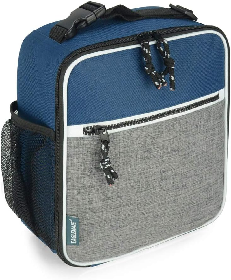 EAGLEMATE Insulated Lunch Bag &ndash; Portable Lunch Tote with Clip-On Buckle, Leakproof Interior, Front Pocket & Side Mesh &ndash; 7.5L Small Lunch Box for Work, School-Bpa Free (Navy Blue/Gray) - Blk/Gray image number 4