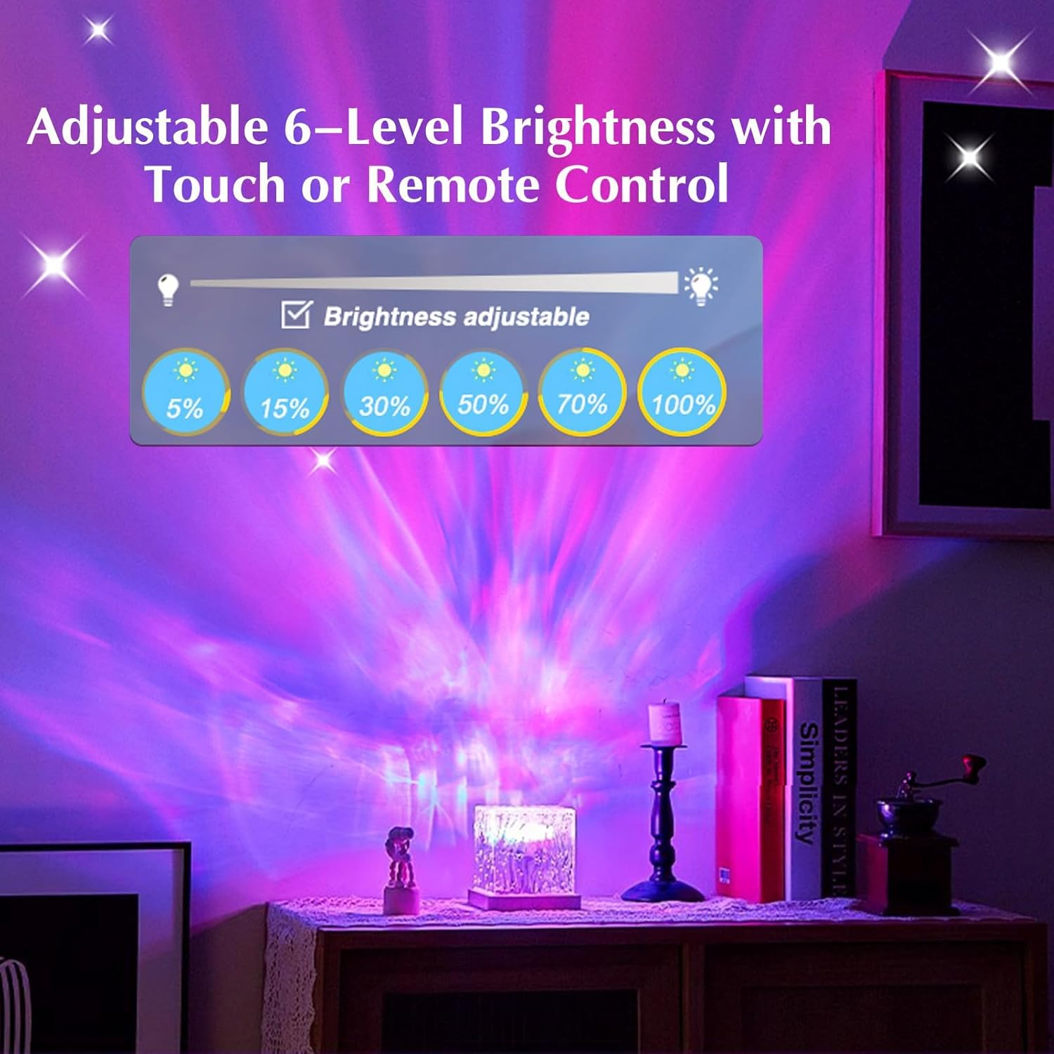 Northern Lights Lamp, Cube Ocean Water Ripple Projector, 16 Colors Rotating Flame Lamp Dynamic Ripple Effect for Bedroom, Office, Bar, and Restaurant Decor (Square)