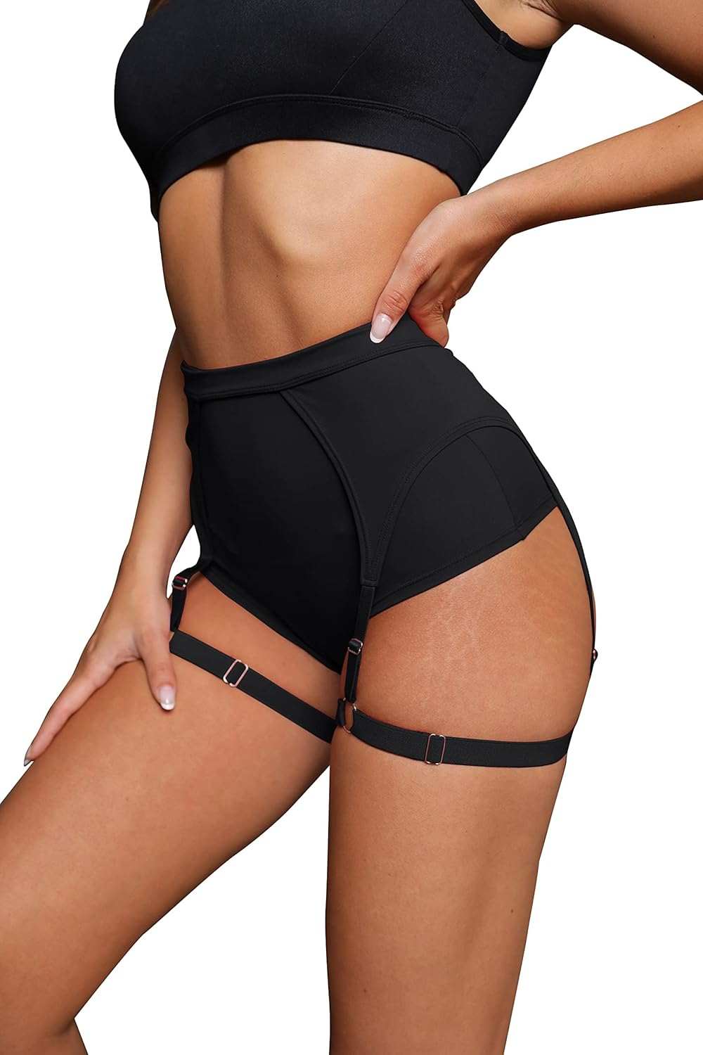 Fisoew Women'S Booty Shorts with Garters High Waisted Biker Hot Pants Gym Cheeky Garter Running Shorts